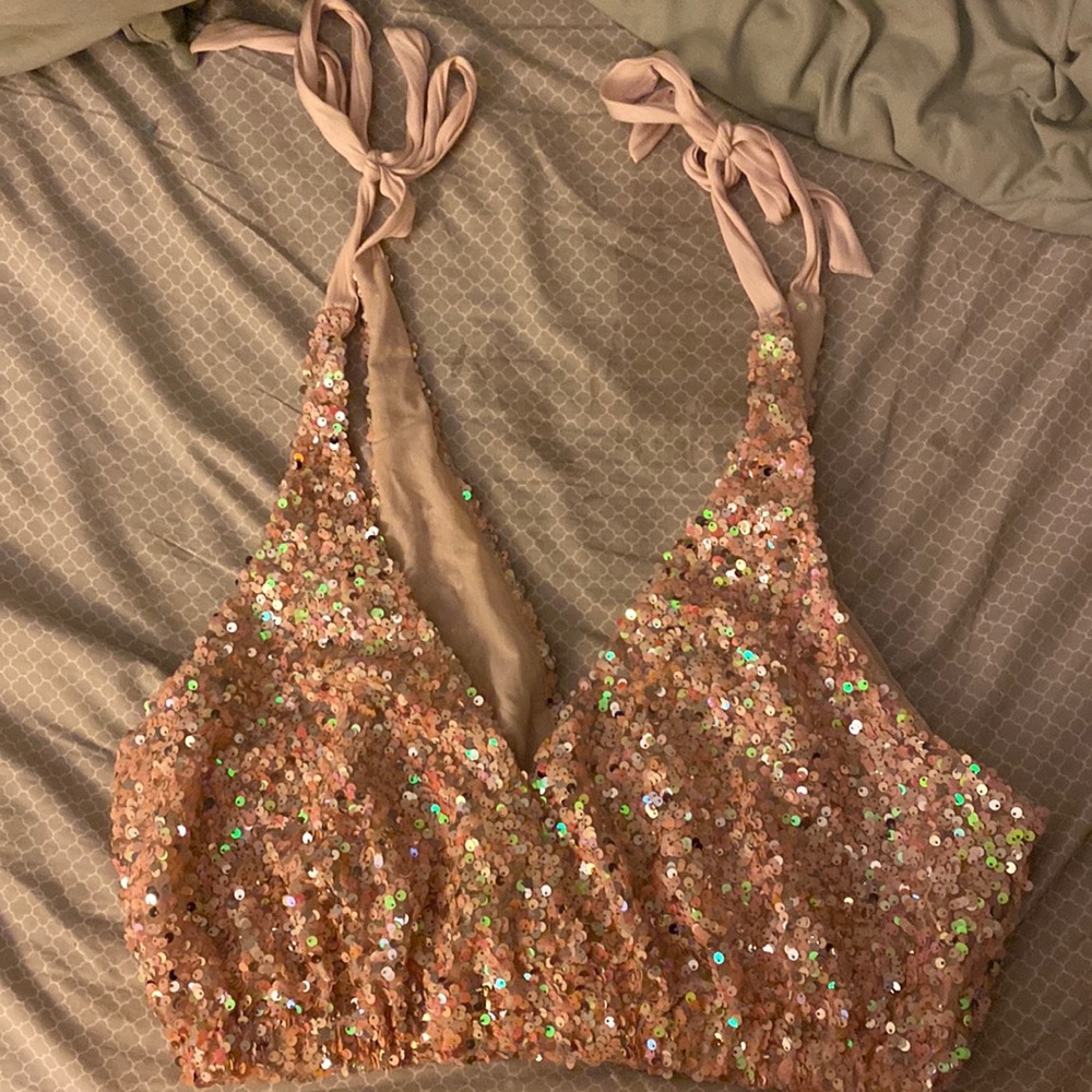 Pink Sequin Free People Going Out Top